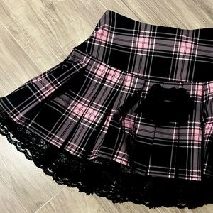 Gothic Mini Skirt High Waisted Plaid Skirt A-Line Velvet Skirt Pleated Leather